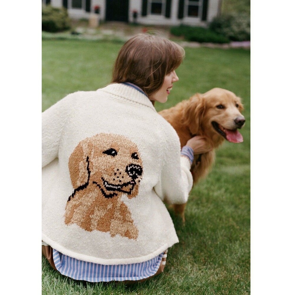 Anthroplogie Pilcro Cardigan Sweater Jesse Dog Icon Preppy Retro Cozy Large NWT